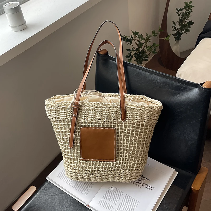 Women Straw Handbags 2024 Fashion Korean Shopper Bags Luxury Design Large Woven Tote Bag Summer Beach Handmade Tote Handbag