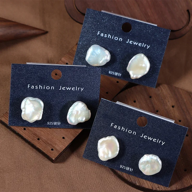 11-12mm Irregular Flower Baroque Pearl Earrings for Women Jewelry 925 Sterling Silver Natural Freshwater Pearl Ear Stud Earrings