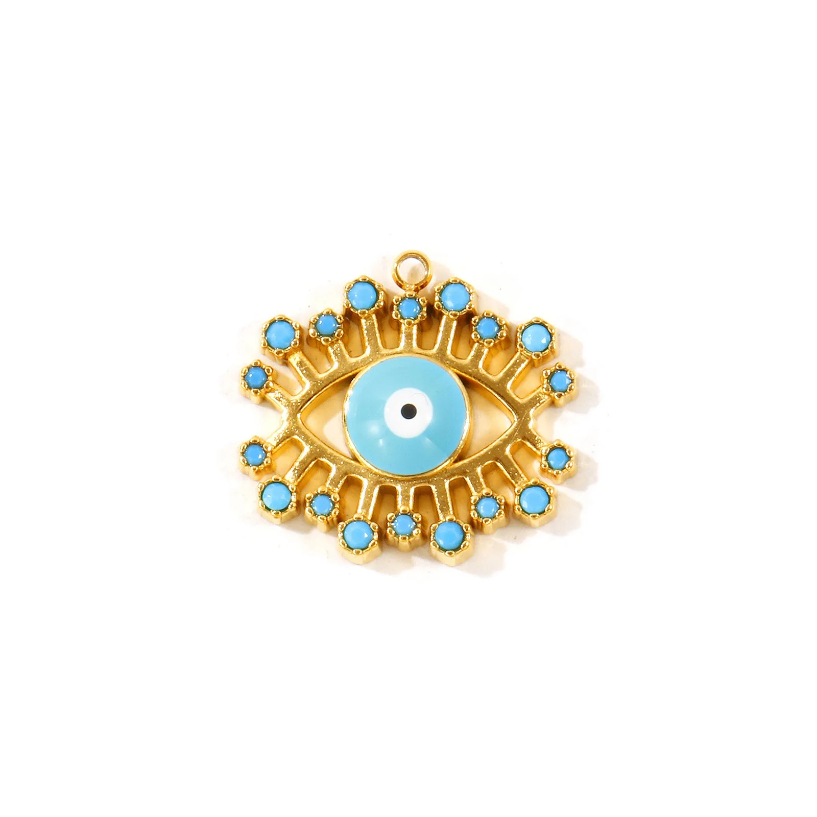 1 Stück Religiöser blauer Emaille-Böses-Auge-Anhänger mit blauem Zirkonia, 18K vergoldet, 304 Edelstahl, DIY-Halskette, Schmuck – Detail 2