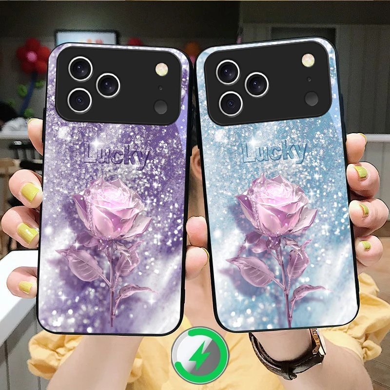 

A crystal-clear pink rose For iPhone 17 Pro Max 16 E 15 14 13 Plus 12 mini 11 17 Air XR Xs Max 8 For Magsafe Glass Phone Case