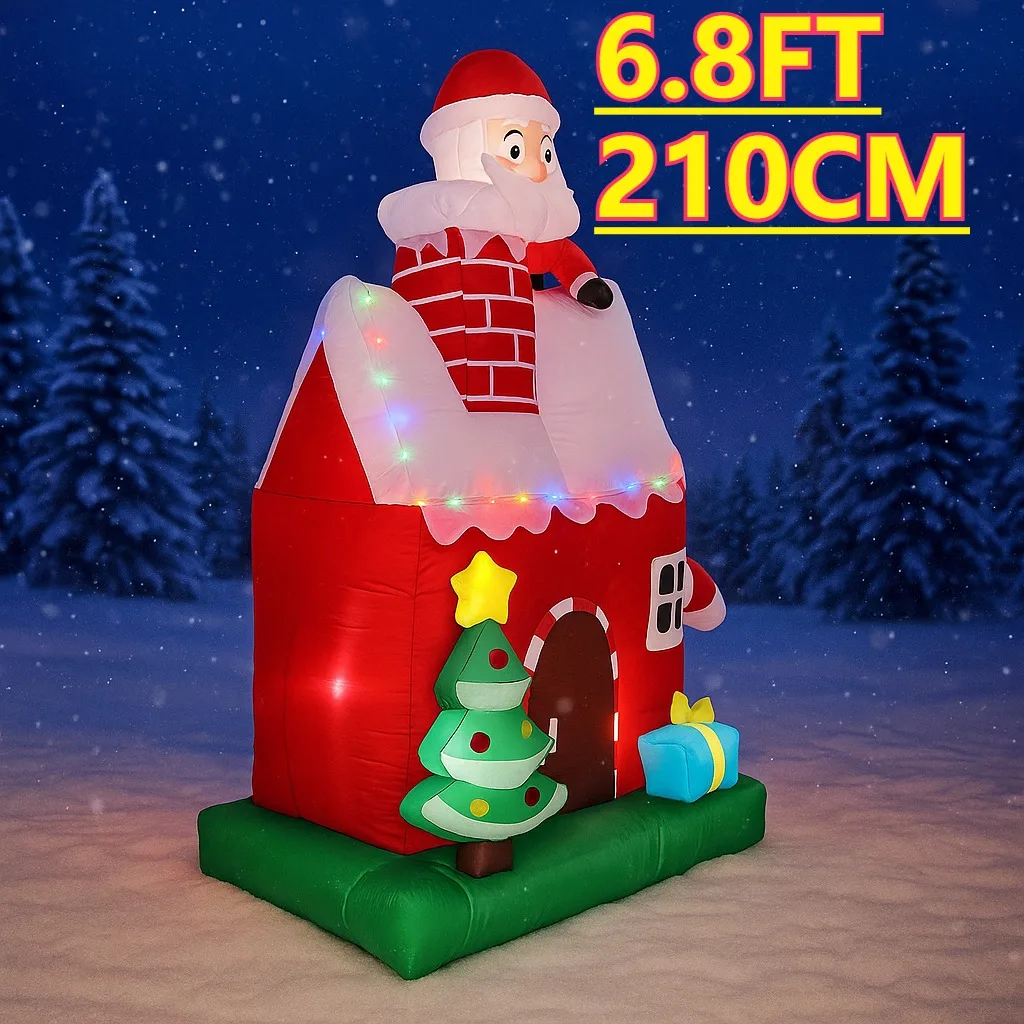 6.8FT Xmas Toy Inflatable Christmas House Decor Santa with LED Yard Decor Festive Home Ornament Xmas Gifts Supplies Decorations