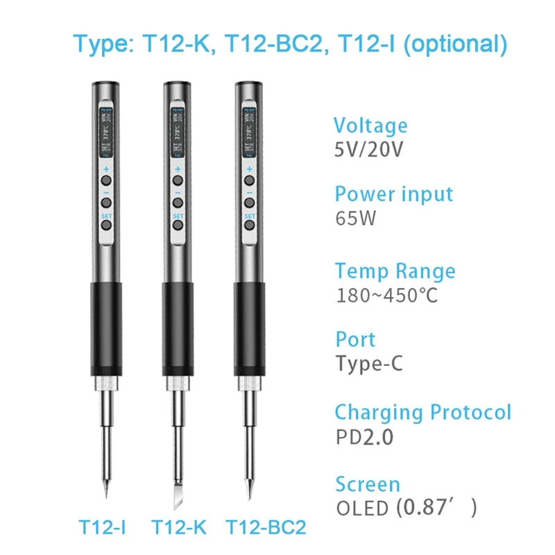 PTS100 T12-BC2 65W OLED Display Welding Pen Fast Melting Tin Welding Tool Hand-Held Fast Heat Conduction