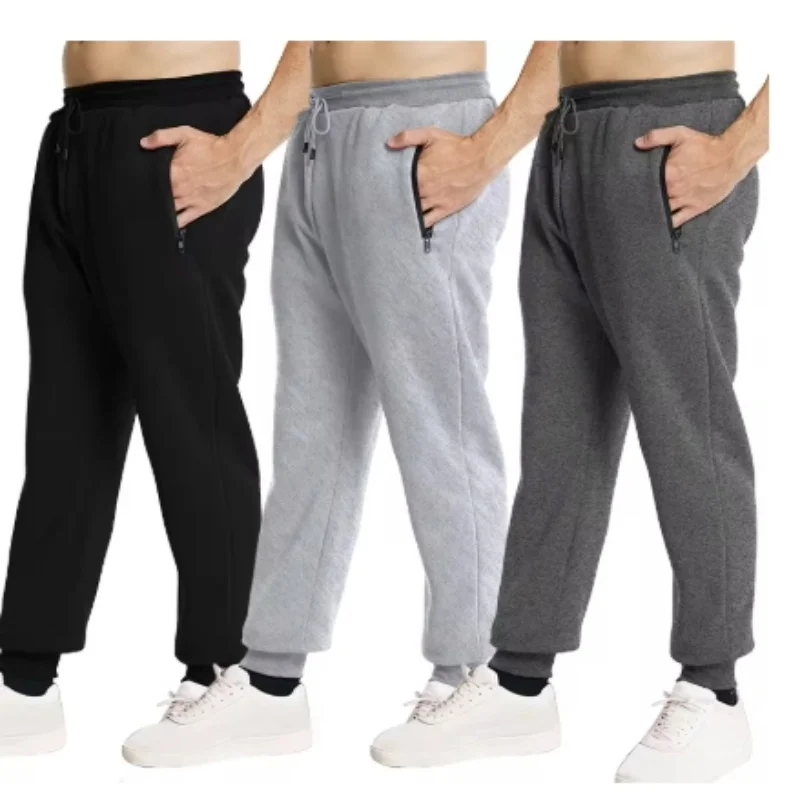 

New Sweatpants Side Zipper Pockets Men Joggers Track Pants Elastic Waist Sport Casual Trousers Baggy Fitness Gym Clothing