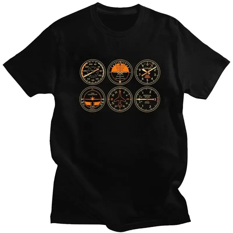 Six Pack Aviation Flight Instruments Pilot Graphic Tee Breathable Cotton Short Sleeve T-Shirt