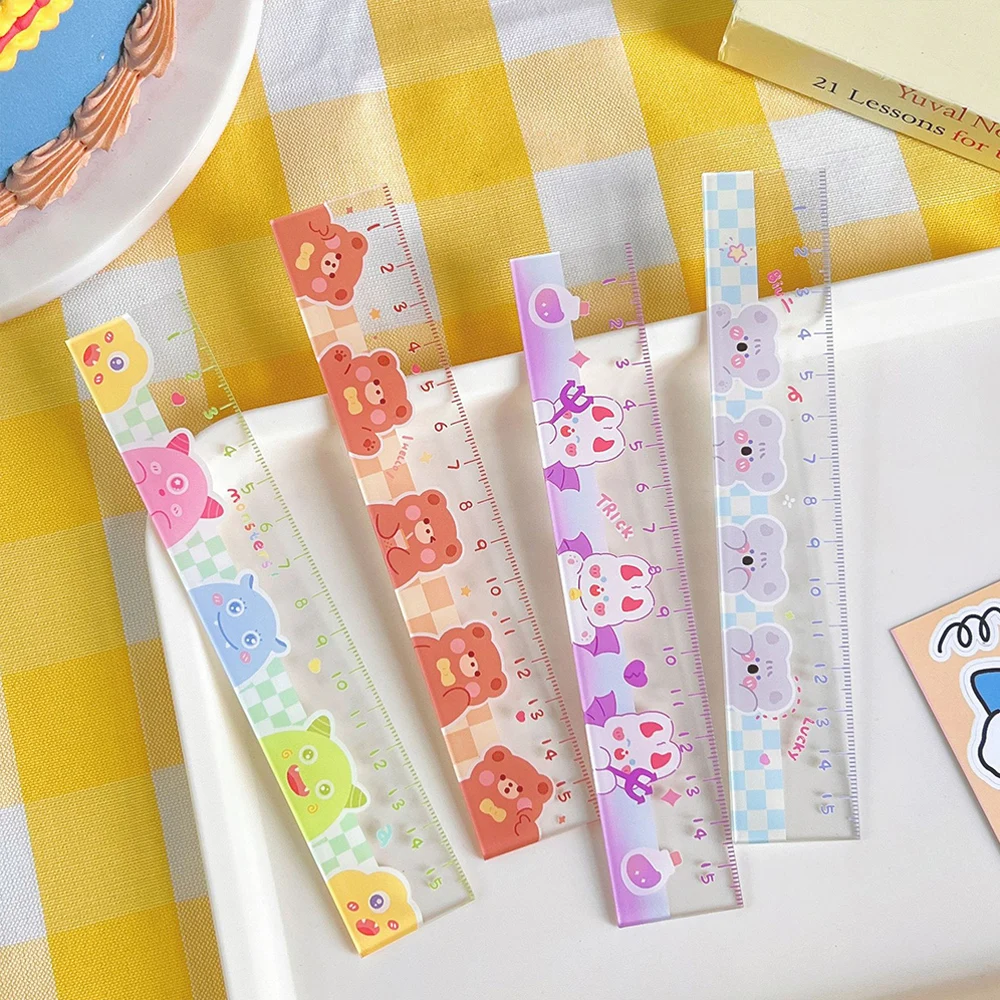Cute Cartoon Drawing Rulers for Kids Students Office School Stationery Clear Acrylic Drawing Tool Rulers Scale Drawing Rulers