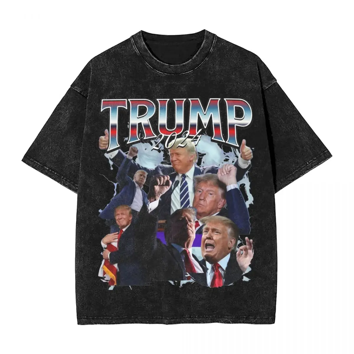 

Donald Trump 2024 Bootleg Style Washed T Shirts Streetwear Hip Hop Retro T-Shirts Tees Men Women Short Sleeve Street Printed