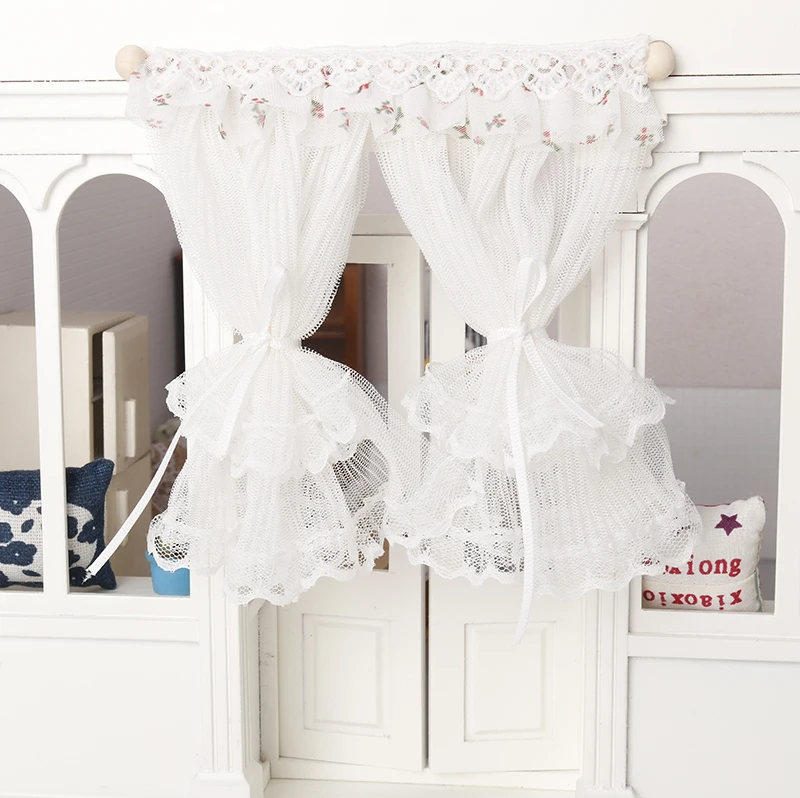 1:12 Dollhouse Miniature Lace Window Curtain Doll Home Door Curtains Bedroom Furniture Decor Toy Micro Life Scene Decor