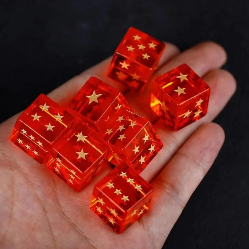 10Pcs/set New Cross-border Source 16 Square Corner Transparent Red Five Pointed Star Pattern Counting Dice Board Game Resin