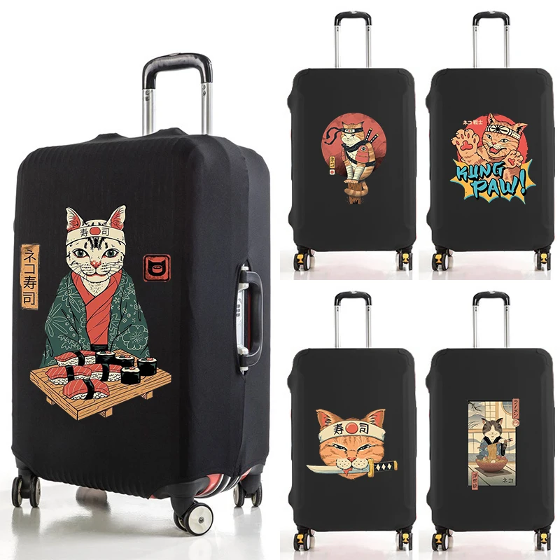 Samurai Cat Luggage Cover Washable Protective Cover Anti-scratch Luggage Cover Dust-proof Suitable for 18-32 Inch Travel Set