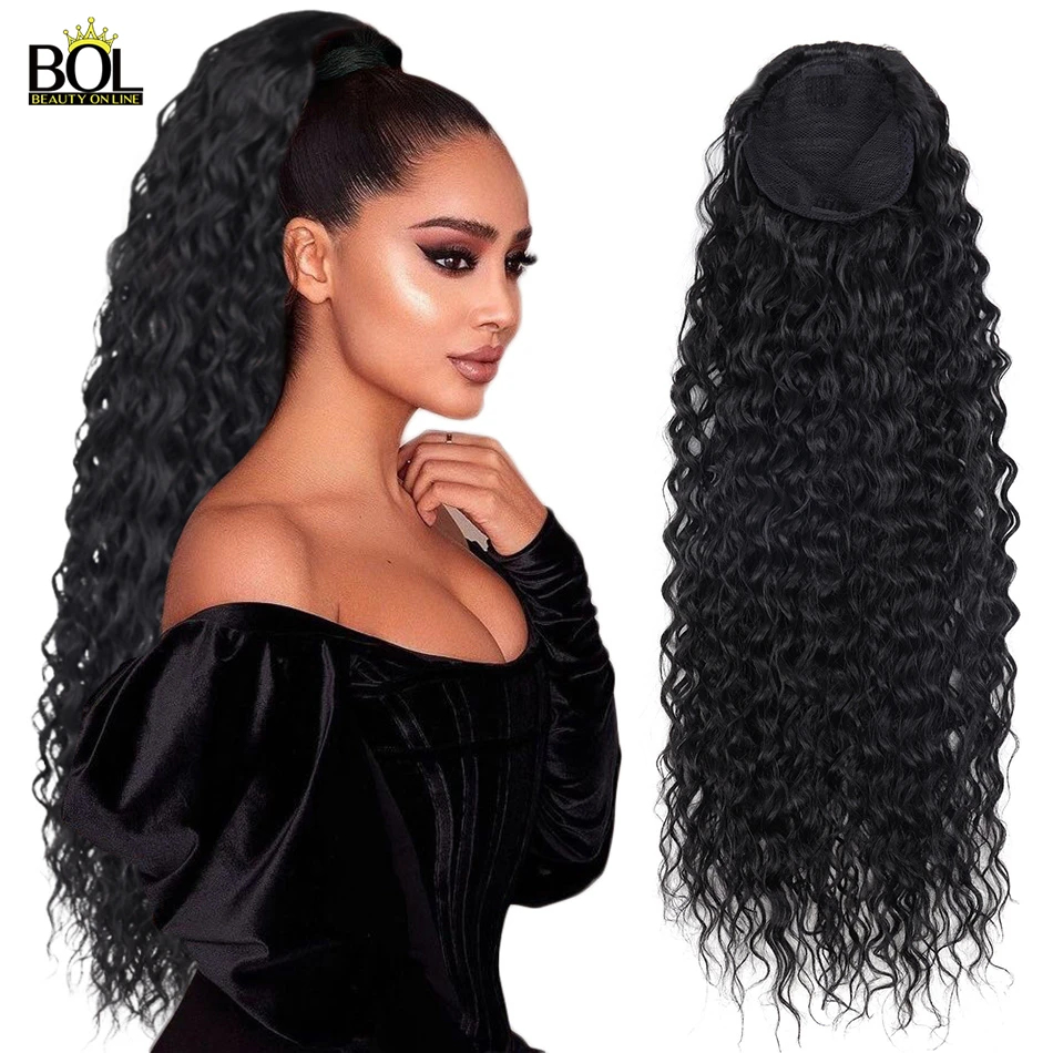 BOL Synthetic Kinky Curly Ponytail Drawstring Ponytail 24/30/32 inch Hair Extension Chip-In Organic Clip Wrap Ponytail Fake Hair