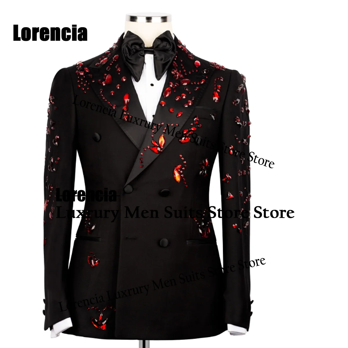 Customized Elegant Crystals Men Suit Luxury Embroidery Diamond Wedding Tuxedos Slim Simple hombre 2 Pieces Set Groom Male Blazer