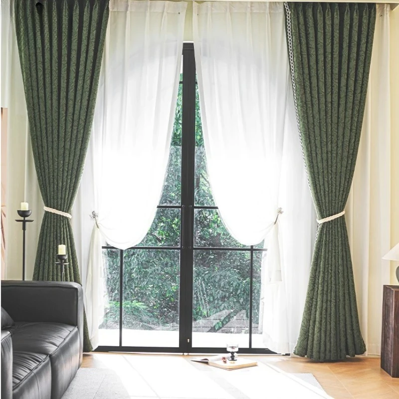 Light Blocking French Vintage Rose Jacquard Chenille Curtains Embroidery High End Luxury Drapes for Home Custom Size Fashion