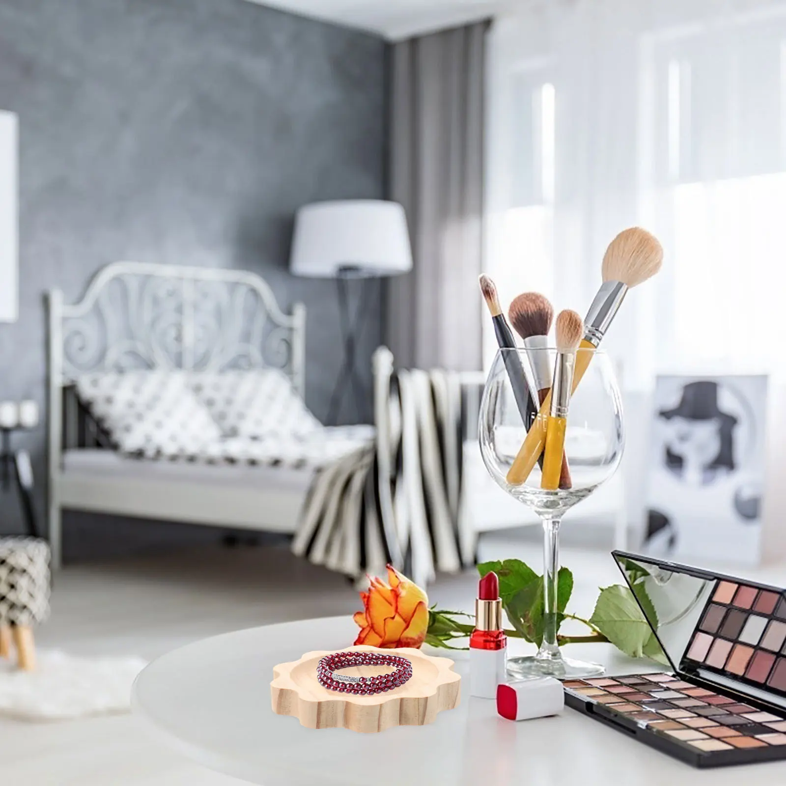 

Solid Wood Bead Tray with Storage Grooves, Ideal for Jewelry Making and Accessory Organization, Wooden Bracelet Display Board