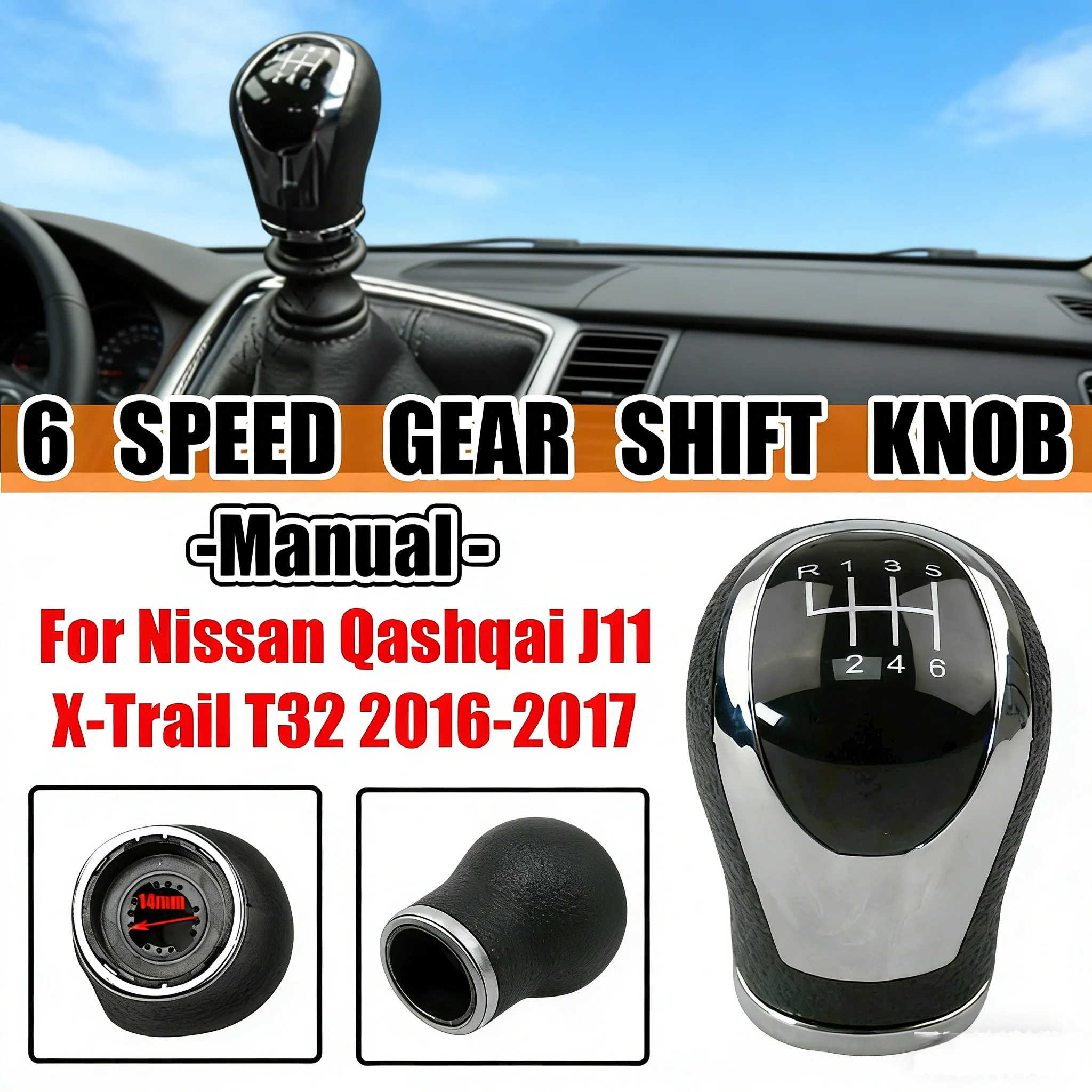 

For Nissan Qashqai J11 X-Trail T32 2016 2017 6 Speed Manual Gear Shift Knob plastic head