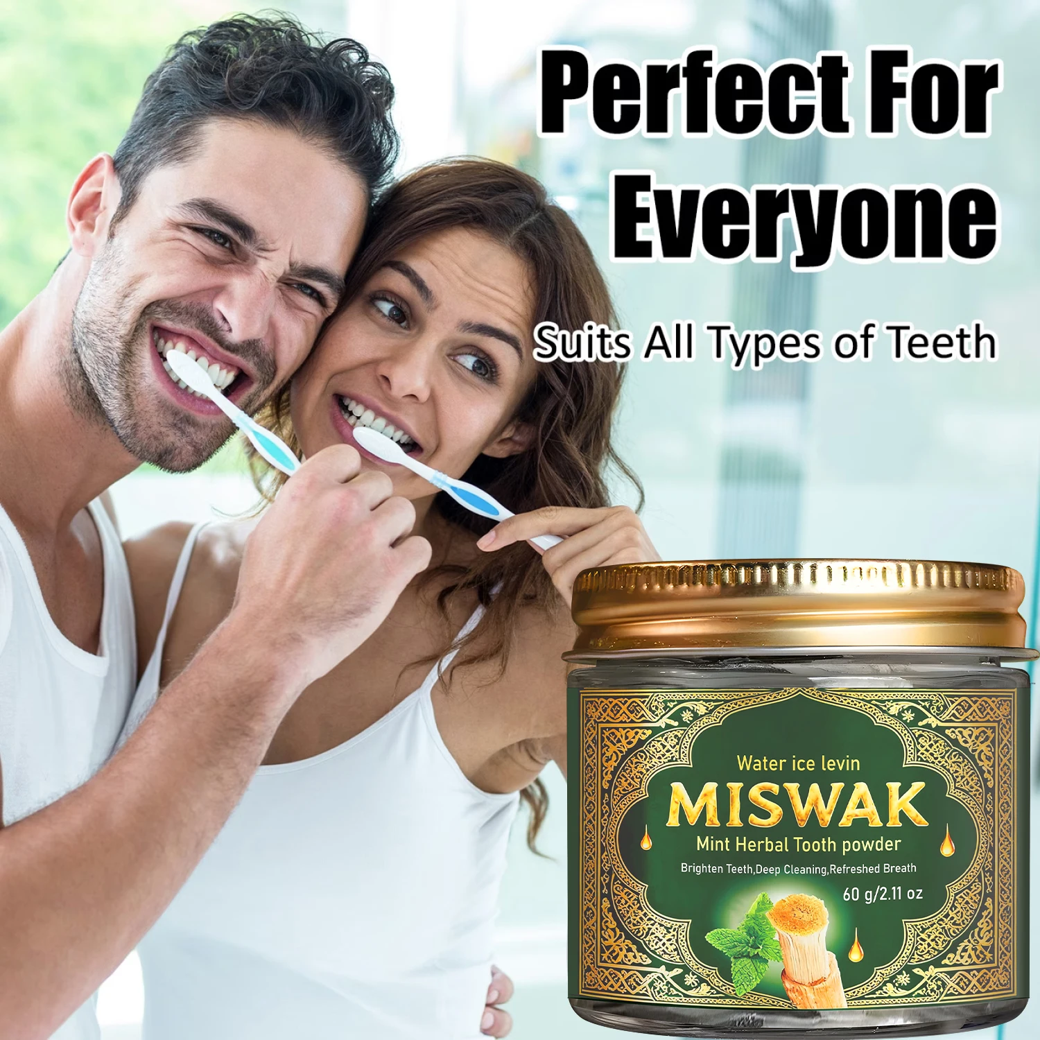 MISWAK Mint Herbal Tooth Powder, Deep Cleaning & Brightening with Charcoal & Hyaluronic Acid for Fresh Breath view 5