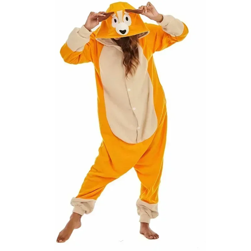 Cartoon Bluey Pajamas Onesies Adult One-Piece Pijama Cartoon Jumpsuit Full Body Sleepwear Fleece Anime Cosplay Costume