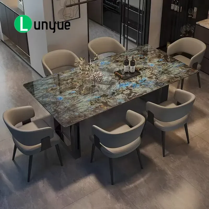 Light Luxury Blue Jadeite Marble Dining Table Set Italian Minimalist Modern Simple High End Villa Home Furniture