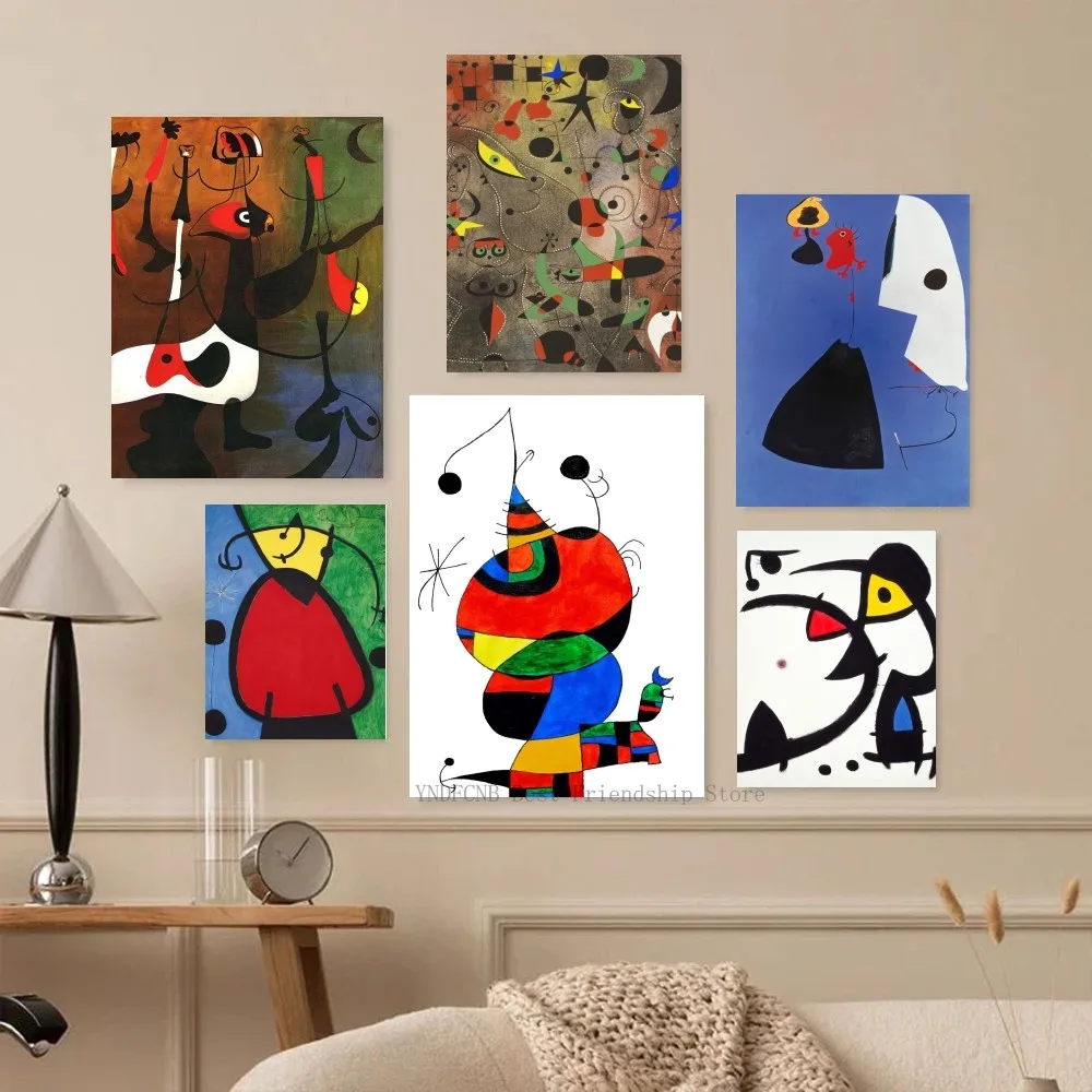 Póster de arte autoadhesivo, pegatina de papel impermeable, decoración de pared de habitación de Bar y casa de café, Joan miso, 1 unidad
