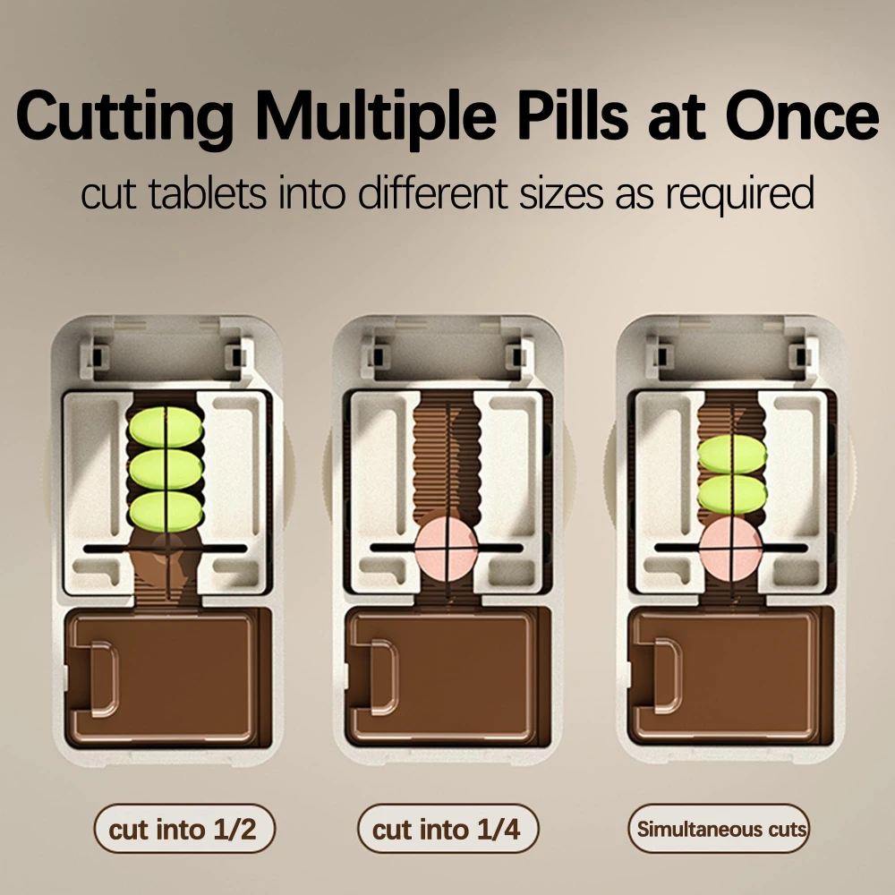 Multiple Pills at a Time with Centering Device and Stainless Steel Blade Pill Cutter Splitter for Small Tiny Pills 1/2/3/4