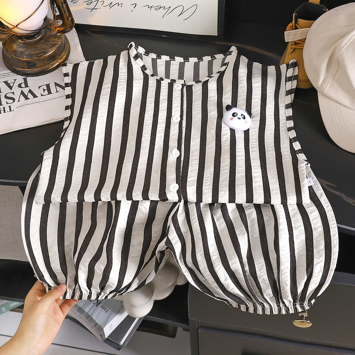 Childrens Vest Set Summer Loose Fit Boys and Girls Baby Pants Small and Medium Sized Sports Two Piece Set Striped