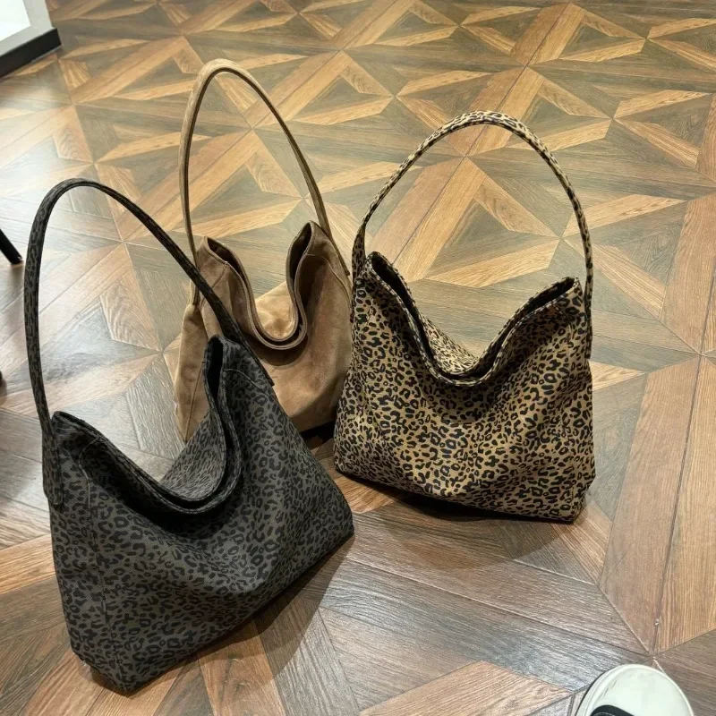 Oversized leopardo imprime sacos de ombro para mulheres lona deformável grande capacidade totes compras 2024 inverno novas bolsas luxo