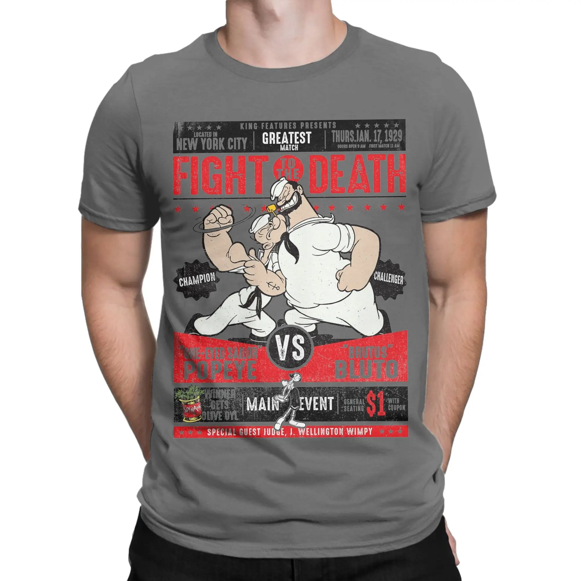 Casual Popeyes vs Bluto Fight Poster T-Shirt Men Crew Neck Pure Cotton T Shirts  Short Sleeve Tees Graphic Printed Clothes