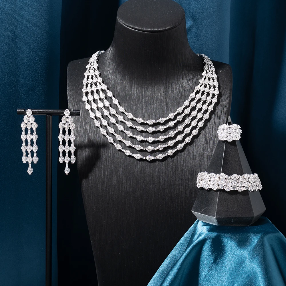 

00026 Luxury Bridal Jewelry Sets For Women Cubic Zirconia LikeDiamond Necklace sets Full Set for Dubai Nigeria Wedding Party