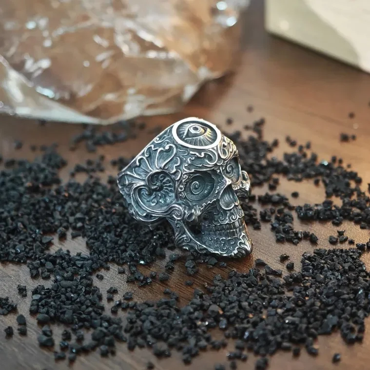 Europe and the United States Skull Ring Domineering Retro Fashion Joker Wide Ring Hip-hop Punk Senior Index Finger