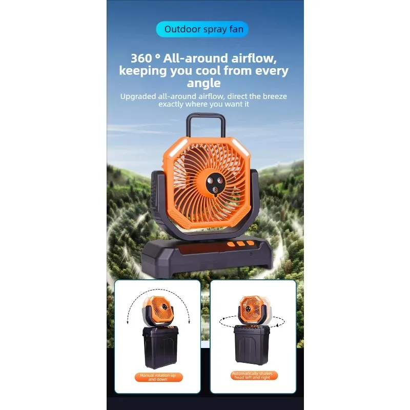 Outdoor Camping Mist Fan: Long-Lasting Battery, Rechargeable, Refillable, Ice-Mist Fan—Powerful and Portable USB Air Cooler