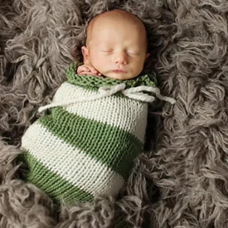 Christmas Newborn Photography Props Knit Swaddle Blanket Infant Cocoon Wrap Striped Baby Photo Shoot Outfit Baby Shower Gift