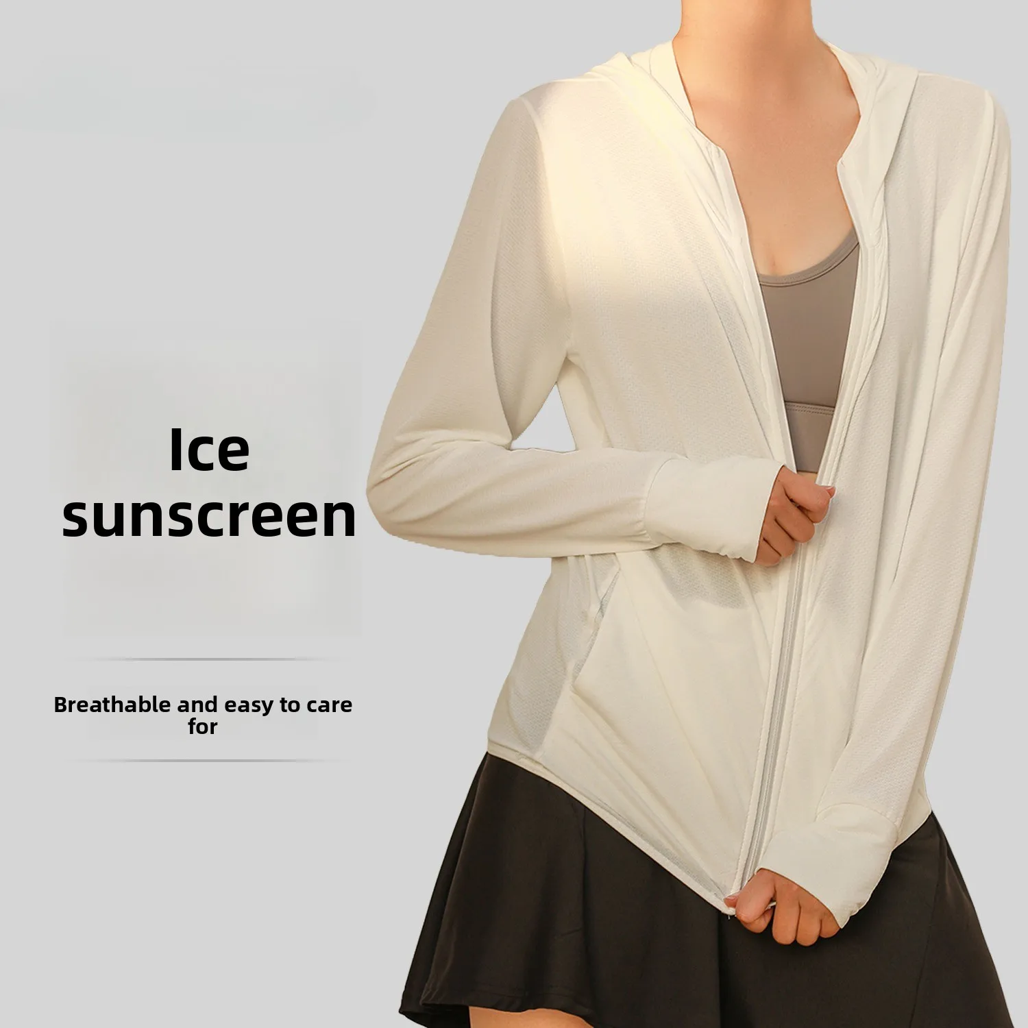 New Sunscreen Jacket Thin Hooded Sunscreen Clothing Women's Outdoor Long-sleeved Jacquard Breathable Sunscreen Clothing