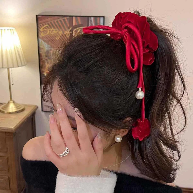 

Fashion Tulip Design Sensation Retro Suede Gold Velvet Ribbon Headrope Hair Loop Leather Band Headrope Hair Accessories