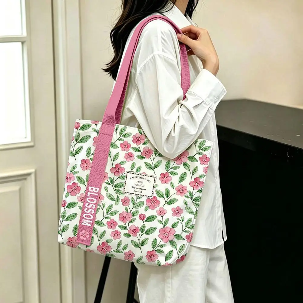 Large Capacity Canvas Tote Bags for Work Commuting Carrying Bag Floral Print Student Outfit Book Shoulder Bag Shopping Bag