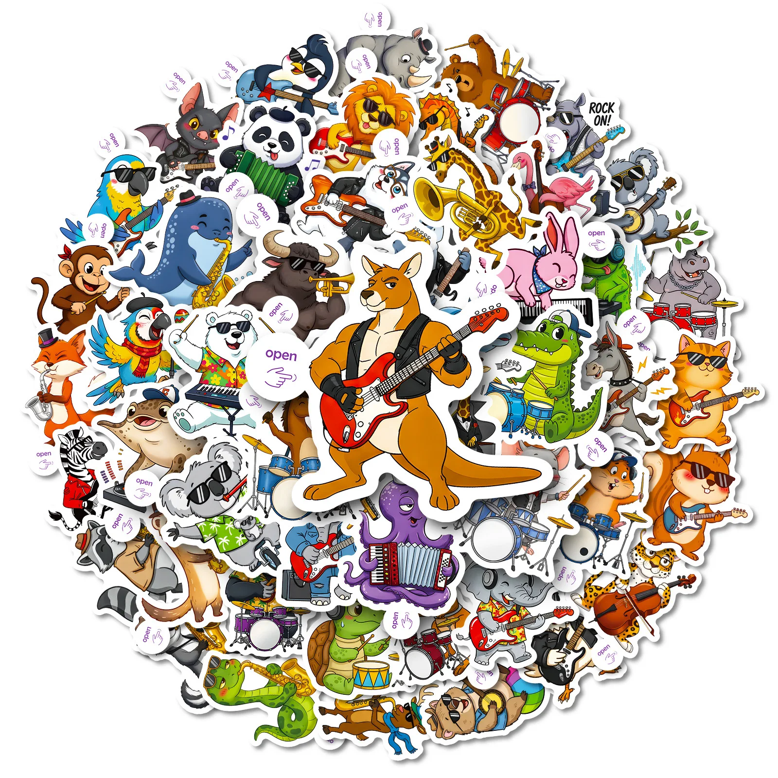 

10/50PCS Cartoon Animal Band Graffiti Stickers Animals Playing Musical Sticker for Computer Notebook Stationery DIY Toys Secret