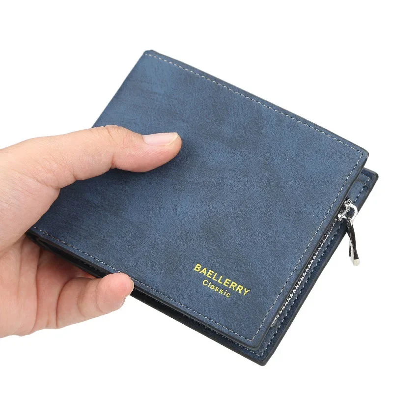 2024 New Men High Quality Short Wallet Multi-card Two-fold PU Leather Purse Fashion Solid Holders Business Wallets Zipper Coin