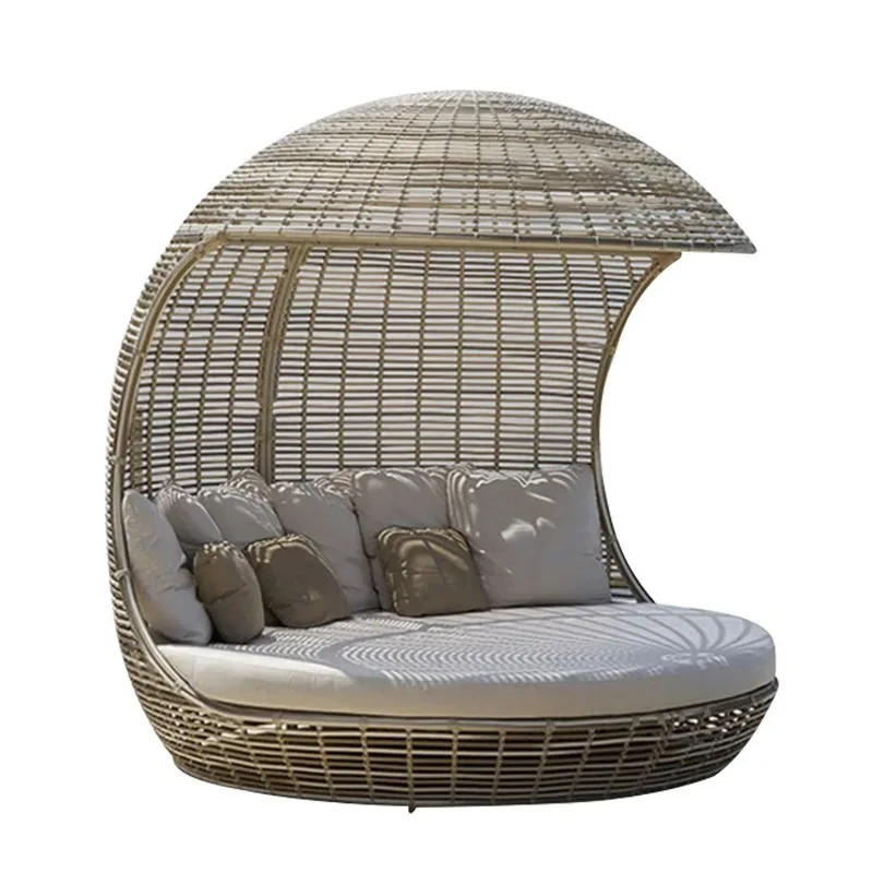 

Outdoor leisure rattan furniture swimming pool beach bed creative large round bed garden courtyard round bed birdcage