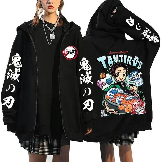 سترة كبيرة الحجم للجنسين شيطان القاتل أنيمي هوديي الرجال النساء البلوز البلوز الكرتون المطبوعة ملابس الشارع الشهير الخريف الموضة #2