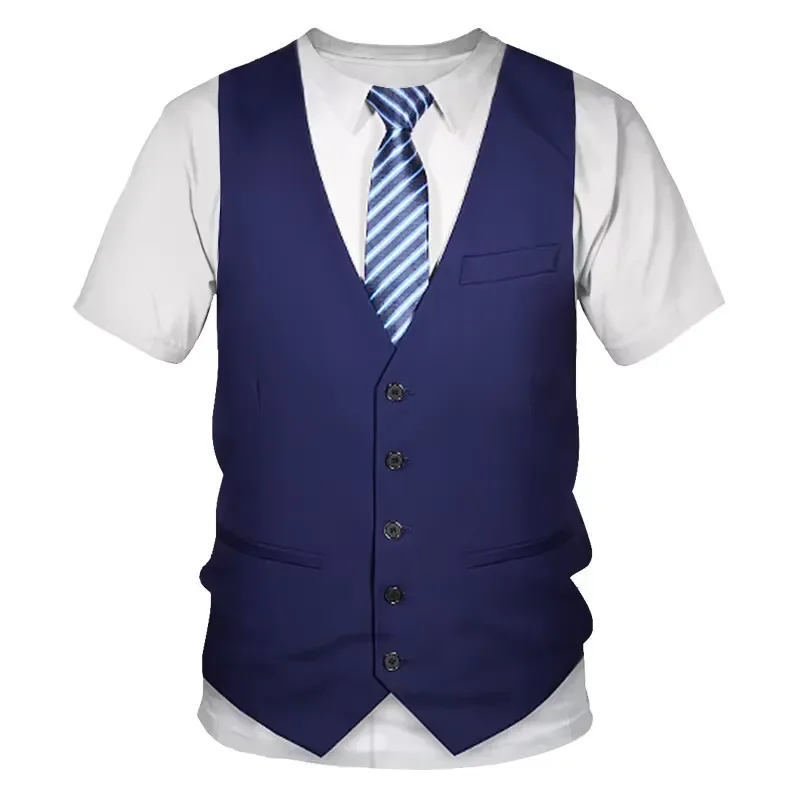 3D Printed Funny Fake Suit T Shirt Men Tuxedo Tie Pattern Tops Summer Harajuku Loose Short Sleeve Round Neck Tees