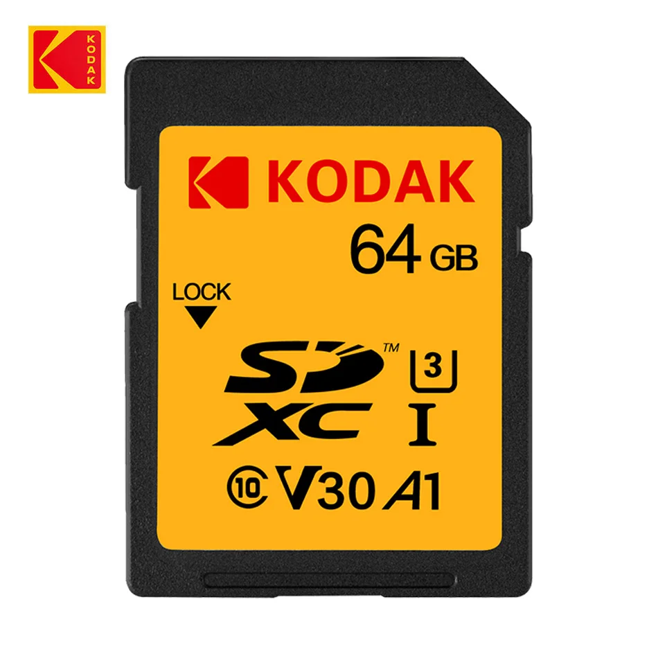 KODAK SD-kaart voor camera Hoge snelheid 100 MB/s C10-geheugenkaart 32 GB 64 GB 128 GB 256 GB SDXC A1 U3 V30 UHS-I SD-kaarten voor 4K HD SLR DV