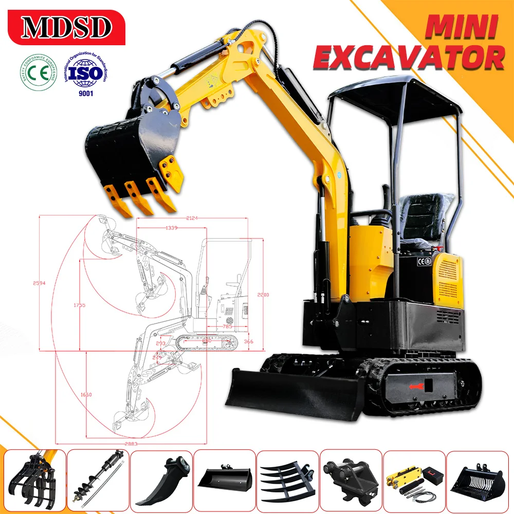 Mini escavadeira com táxi, miniescavadeira diesel, escavadeira pequena para equipamentos de construção, miniescavadeira compacta com caçamba DDP Shippi