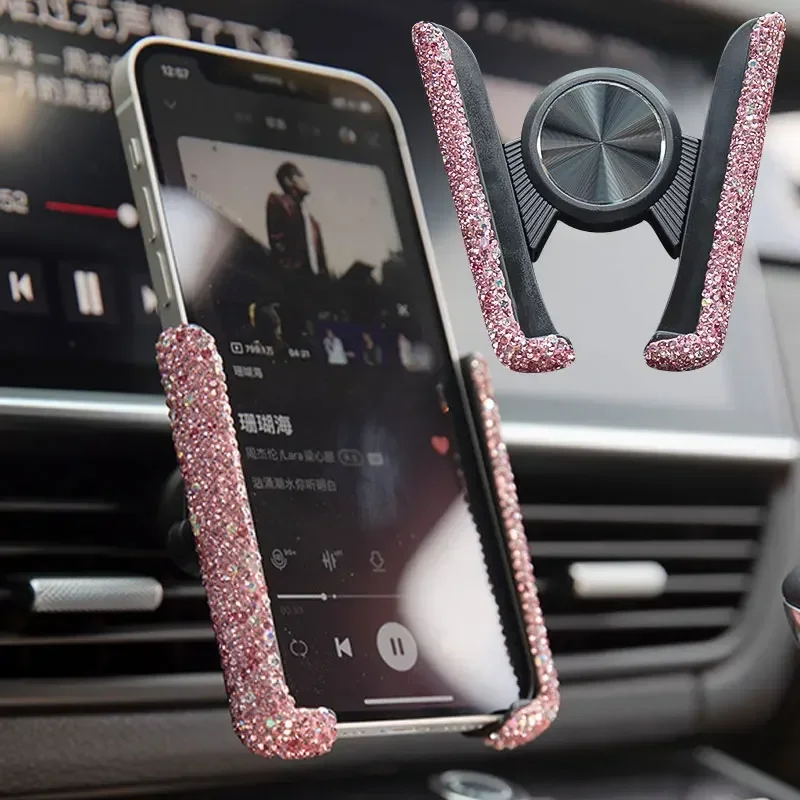 Car Phone Holder Diamond Crystal Car Air Vent Mount Clip Mobile Phone Holder Stand In Auto Bracket Interior Accessories Women