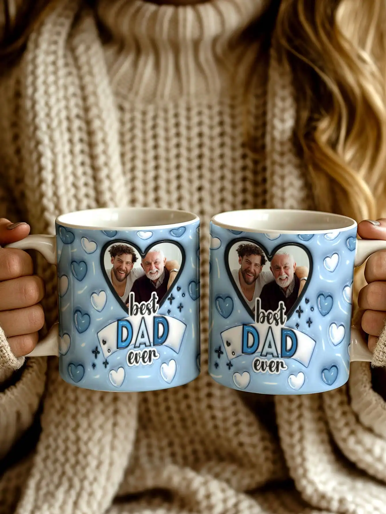 Custom Photo Mug Best Dad Ever 3D Inflated Effect Personalized Coffee Cup Gift For Father Daddy Valentine Father Day Birthday
