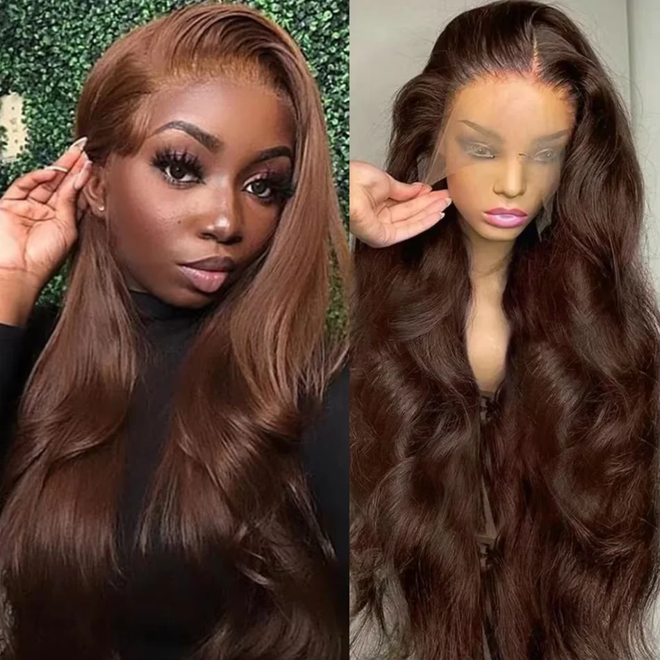 

Chocolate Brown Human Hair Wig Body Wave Pre Plucked Colored No Shedding Wig 13x6 HD Transparent Lace Frontal Lace Wig For Women
