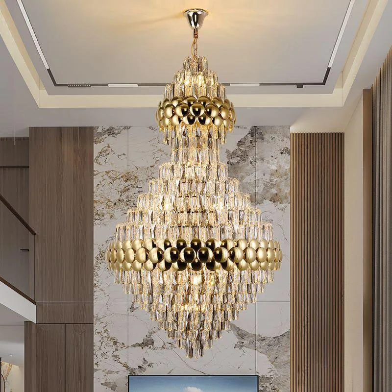 Villa chandelier simple atmosphere lobe empty staircase hotel lobby duplex