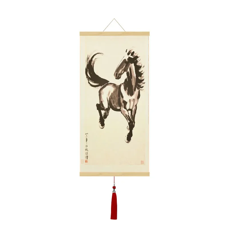 Modern Eight Horses Running in Desert Horse Pictures Canvas Painting Wall Art Chinese Style Posters for Bedroom Wall Decor