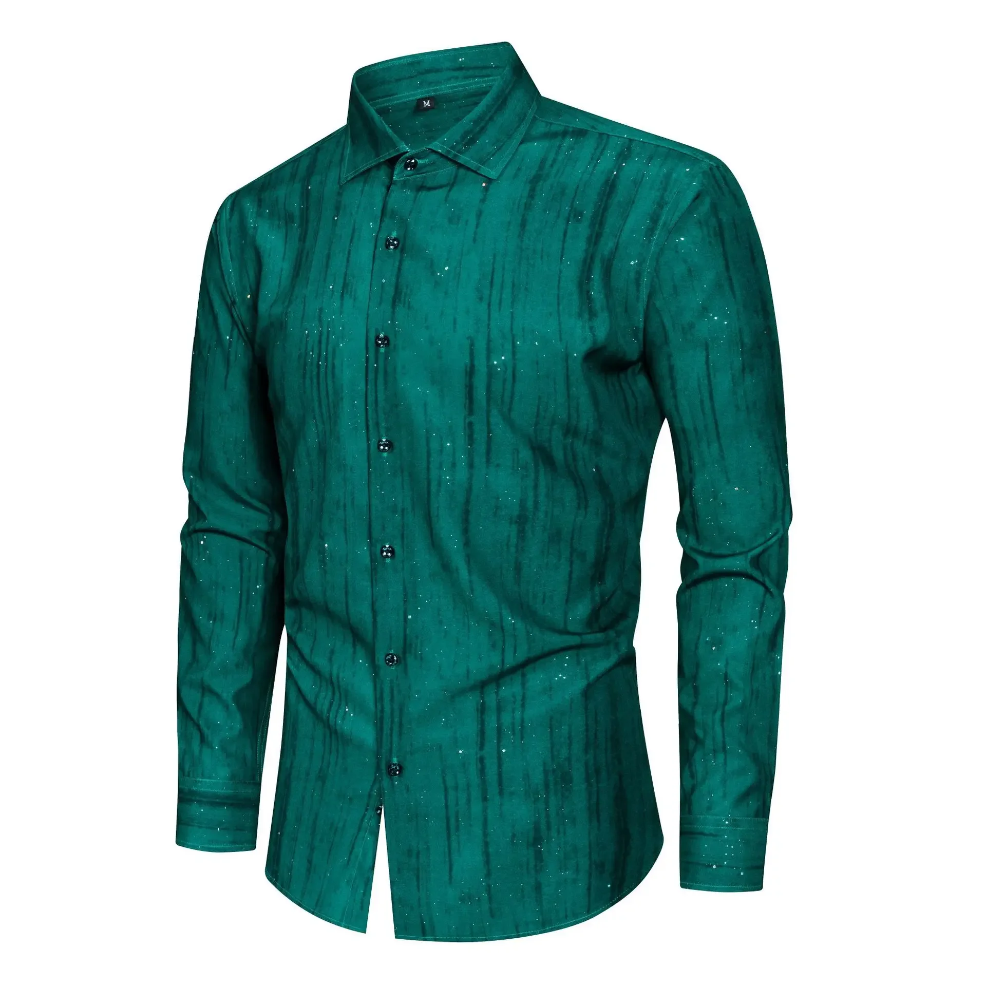 2026 New European And American US Size Elastic Hot Stamping Striped Men's Long Sleeved Shirt With Digital Orinting Men's Shirt