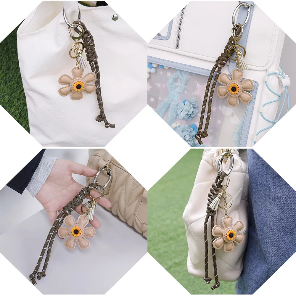 Cute Lanyard Mobile Phone Pendant Bag Charm Braided Rope Keychain Sunflower Decor Sweet Bag Hanging Keyring Chain Accessories
