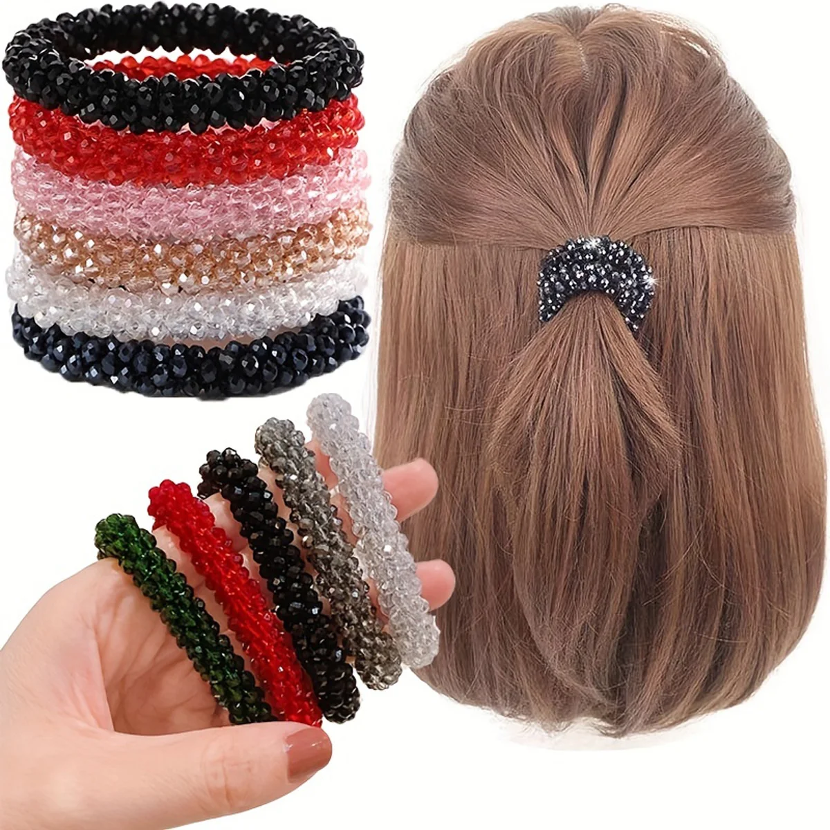 Korean Crystal Color Leather Band Fashion Scrunchie Ponytail Exquisite Beaded Bracelet Dual-use Headwear Tie Hair Accessories