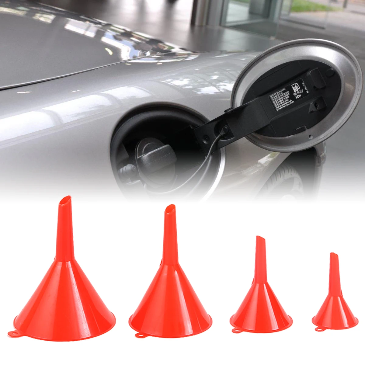 Size Car Motorbike Diesel Petrol Oil Fuel Dispensing Sauce Liquid Water Wine Home Kitchen Funnel Set of 4 Funnels