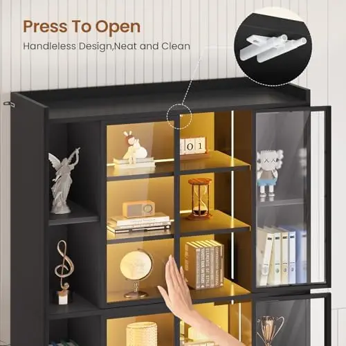 71" Display Cabinet with Acrylic Glass Doors, 6 Tier Display Cases for Collectibles, Curio Cabinet with LED Lights view 5